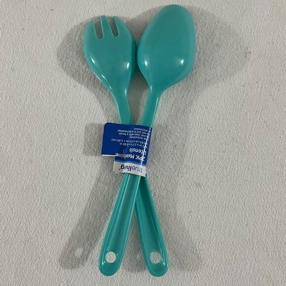 True Living Turquoise Melamine 2-Pack 9.72" Fork Spoon Utensils - Picture 3 of 4